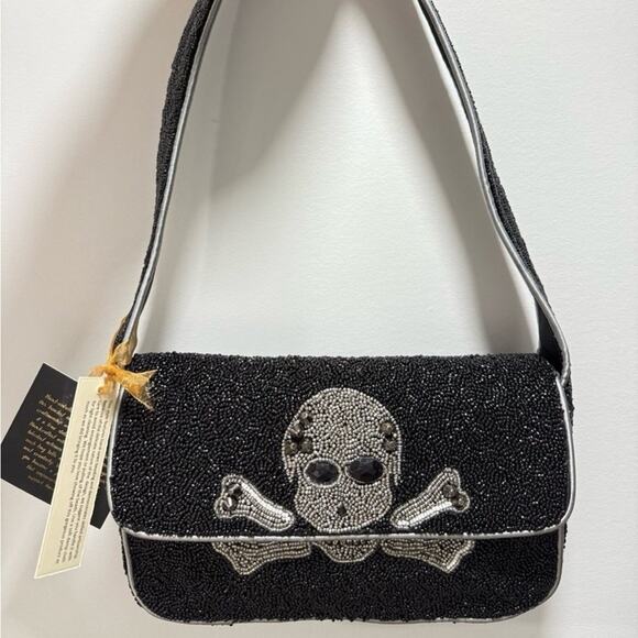 Black Beaded Skull Crossbody Bag - Picture 1 of 4